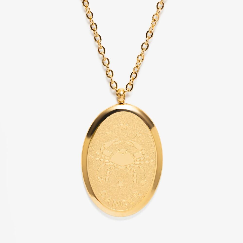 Cancer Zodiac Pendant Necklace 18K Gold Plated Stainless Steel Astrology
